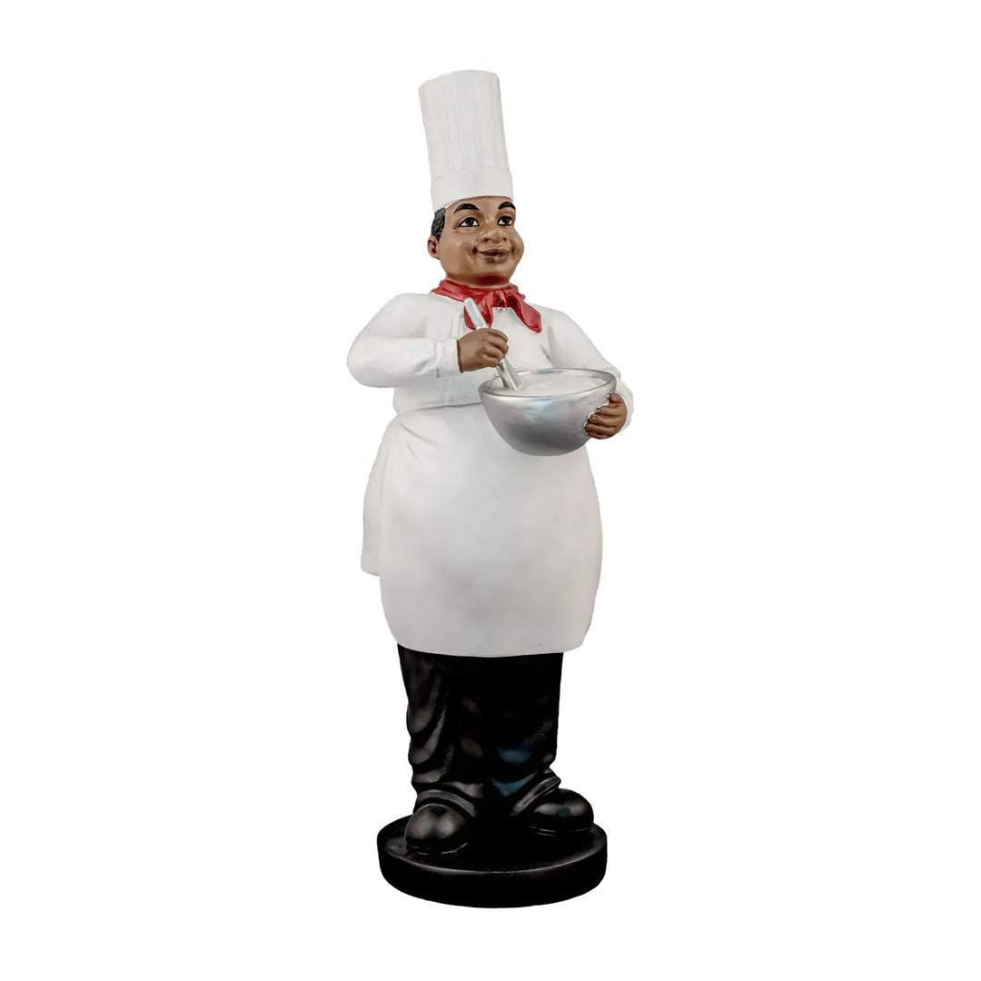 Mixin' it Up: African American Chef Figurine (Main) - Statue of a chef holding a bowl and whisk on a white background