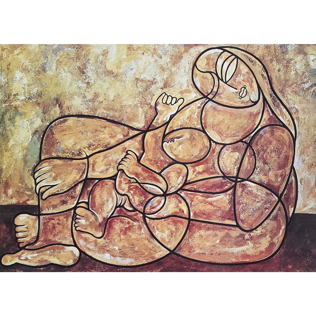Mother and Child by Anthony Armstrong - Abstract artwork of a mother and child embracing on a textured background