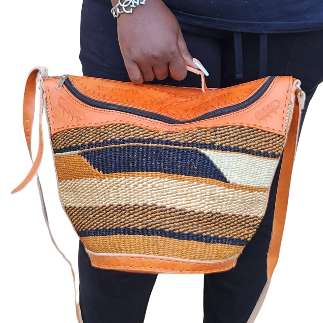 Nasinka: Authentic Handwoven Sisal and Leather Kenyan Kiondo (Lifestyle View)