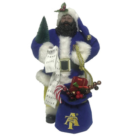 NC A&T Aggies College Santa figurine in blue coat with gold A&T logo sack