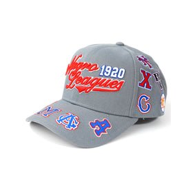 Negro League Commemorative Baseball Cap (Front, Gray) - Gray cap with embroidered logos and text on a white background