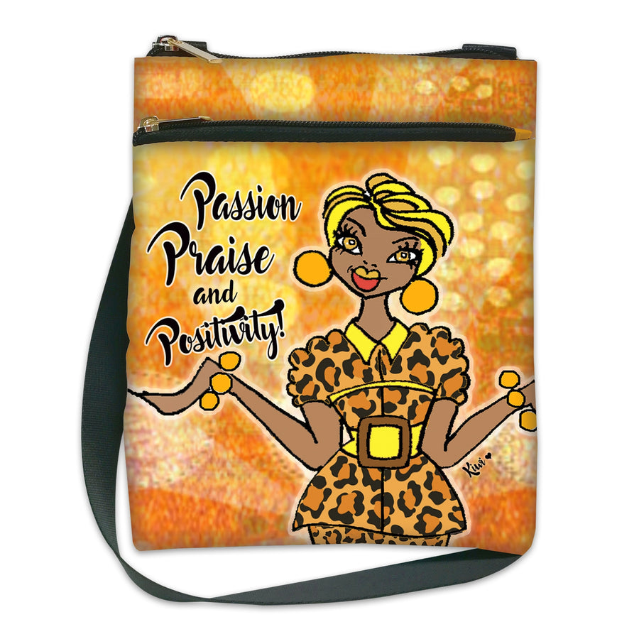 Passion, Praise and Positivity by Kiwi McDowell: African American Crossbody Travel Purse