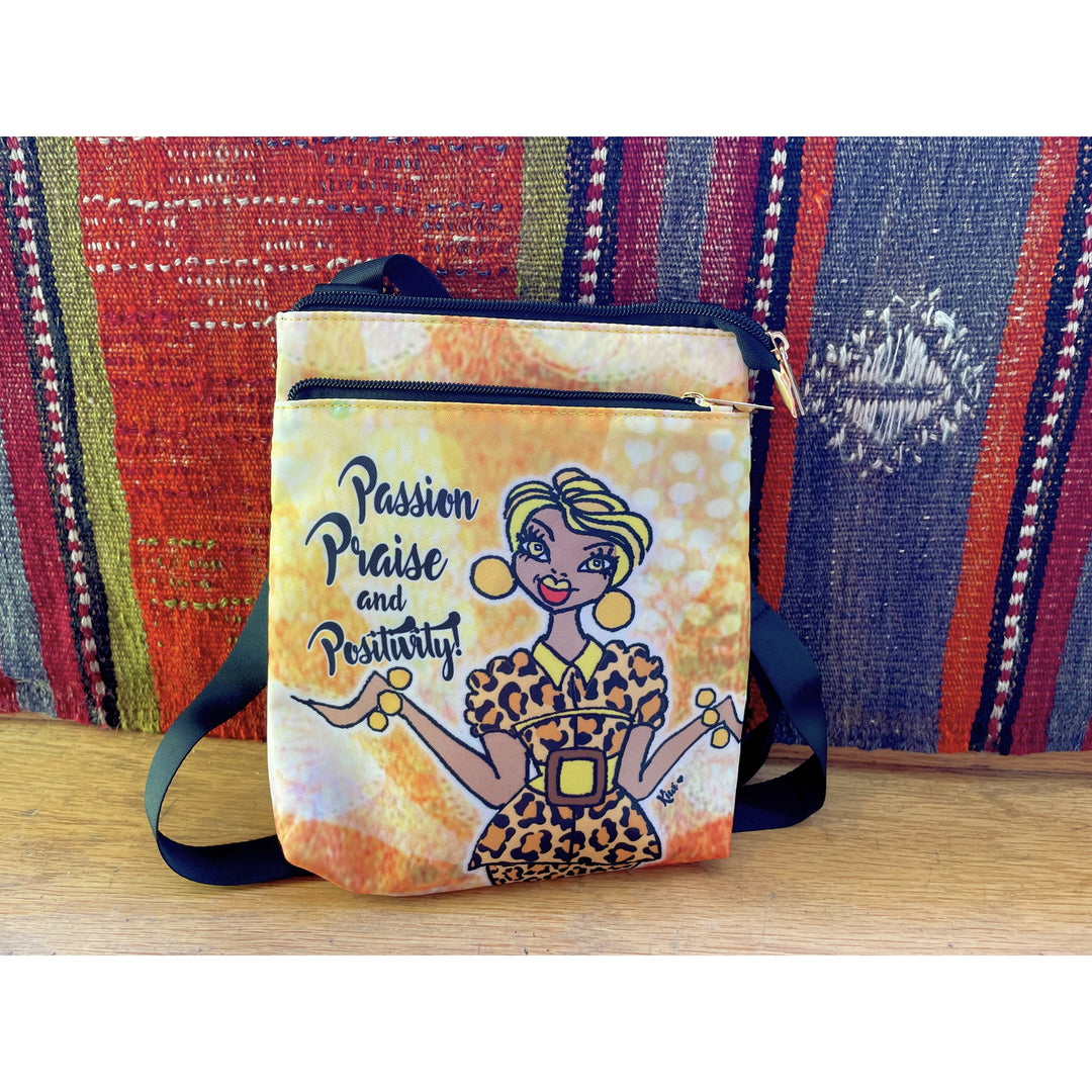 Passion, Praise and Positivity by Kiwi McDowell: African American Crossbody Travel Purse (Lifestyle 5)