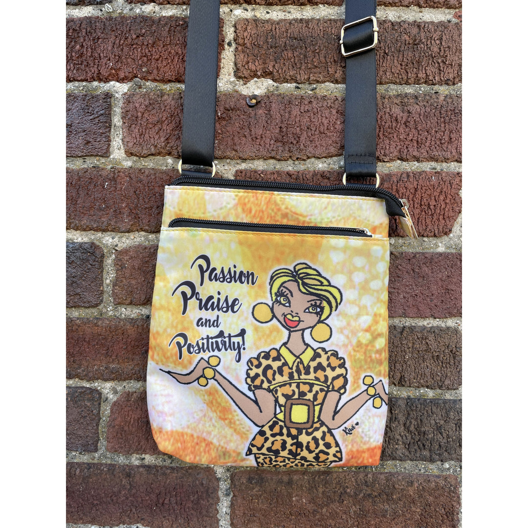 Passion, Praise and Positivity by Kiwi McDowell: African American Crossbody Travel Purse (Lifestyle 4)