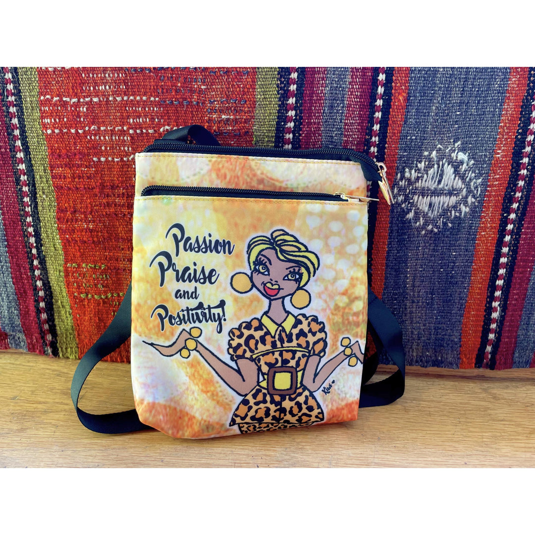 Passion, Praise and Positivity by Kiwi McDowell: African American Crossbody Travel Purse (Lifestyle 3)