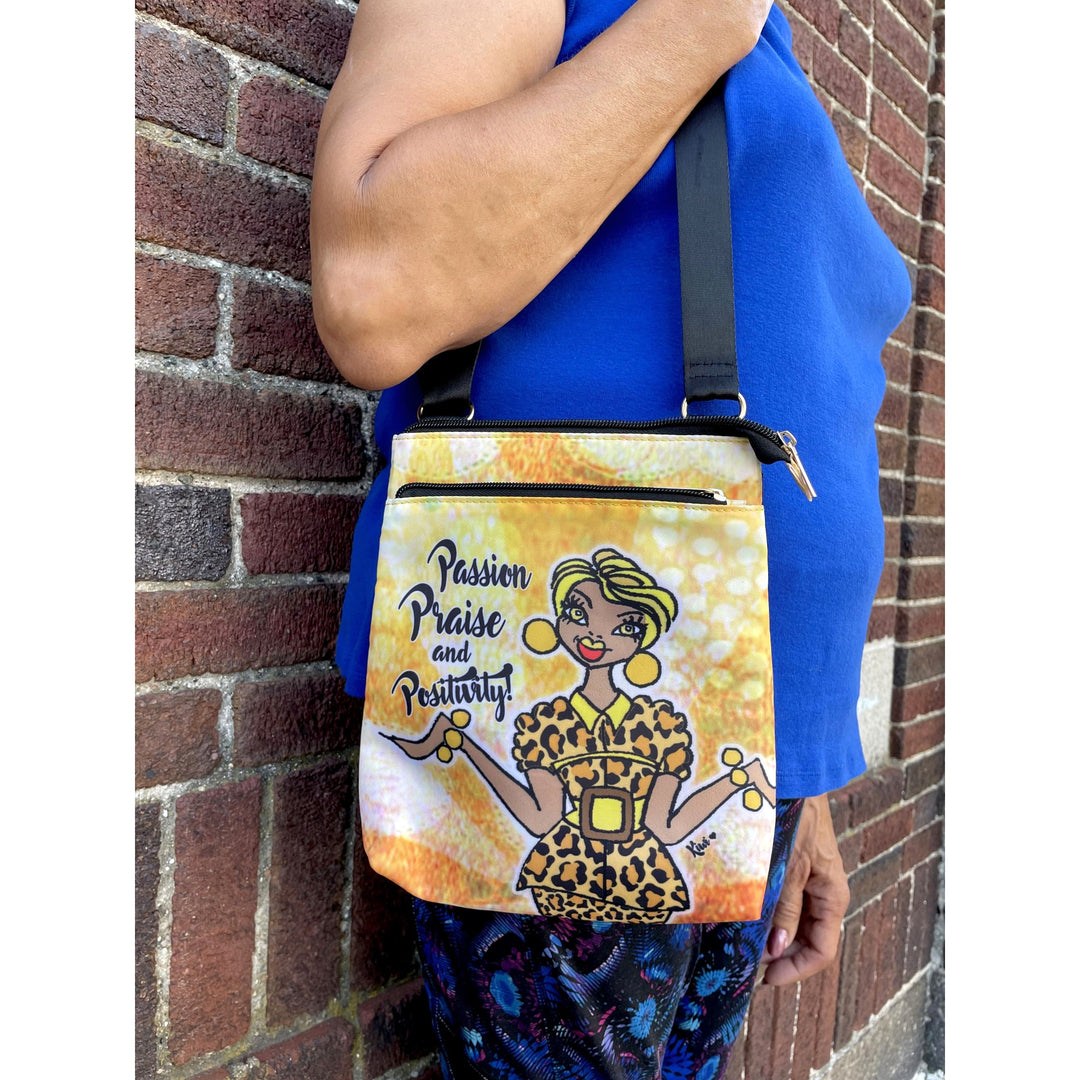 Passion, Praise and Positivity by Kiwi McDowell: African American Crossbody Travel Purse (Lifestyle 6)