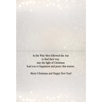 Peace on Earth (The Wisemen): African American Christmas Card Box Set (Interior) - Christmas card with text and light dots on a white background