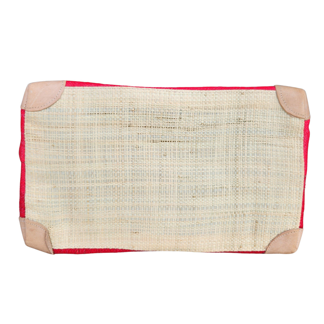 Ravelo: Authentic Madagascar Raffia and Leather Tote Bag (Red-Natural-Blue, Bottom)