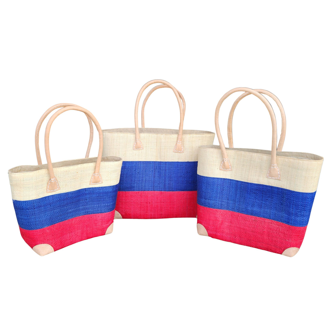 Ravelo: Authentic Madagascar Raffia and Leather Tote Bag (Combo View)