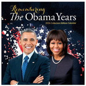 Remembering The Obamas: 2026 Commemorative Black History Calendar (Front) - Calendar cover featuring former President Obama and First Lady Michelle Obama with a celebratory design.