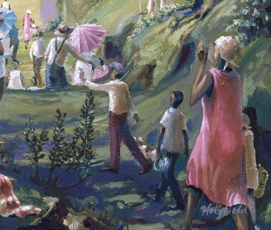 River Jubilee by John Holyfield depicting joyful African American riverside gathering (Detail 2)