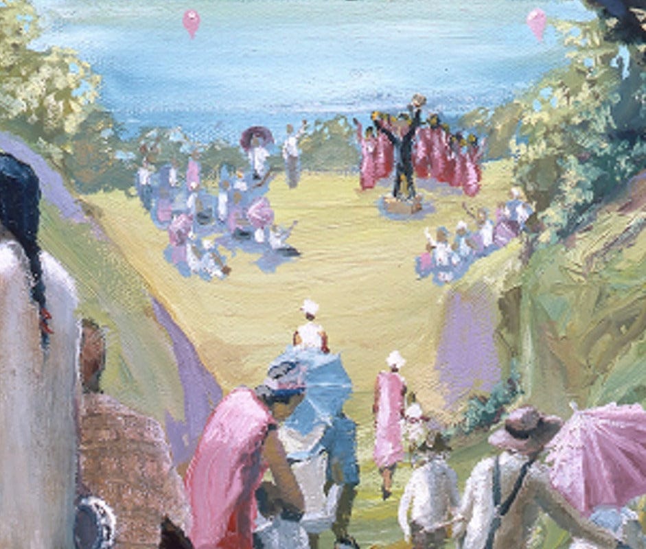 River Jubilee by John Holyfield depicting joyful African American riverside gathering (Detail 3)