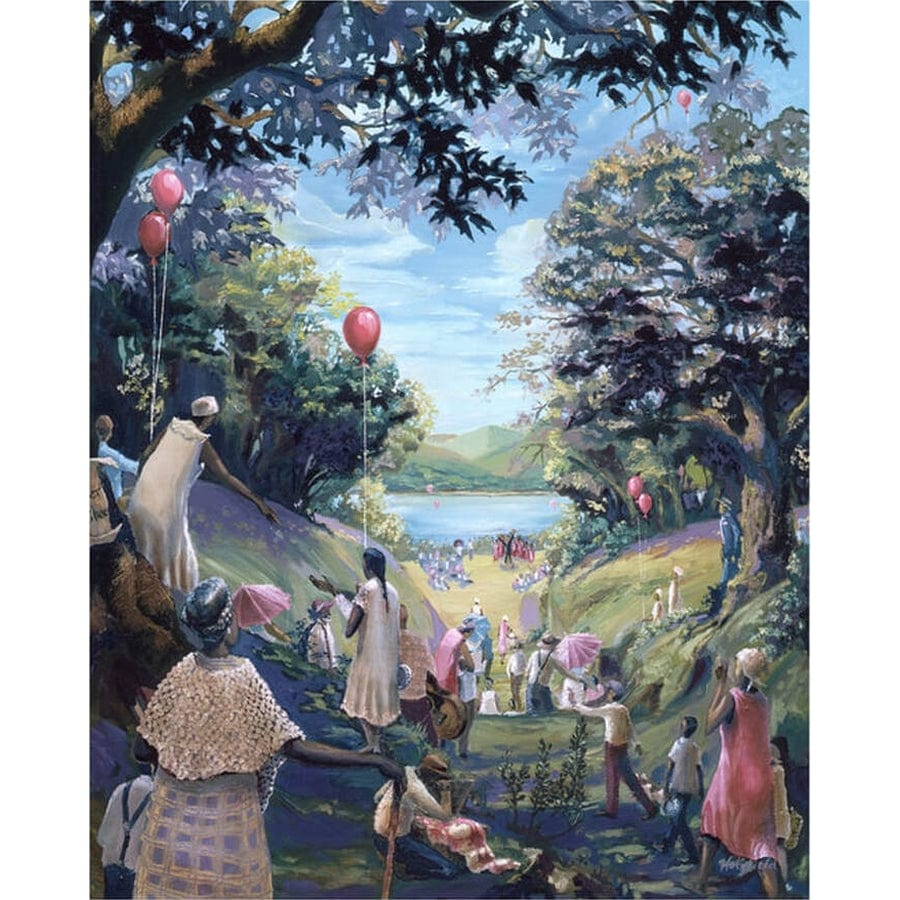 River Jubilee by John Holyfield depicting joyful African American riverside gathering