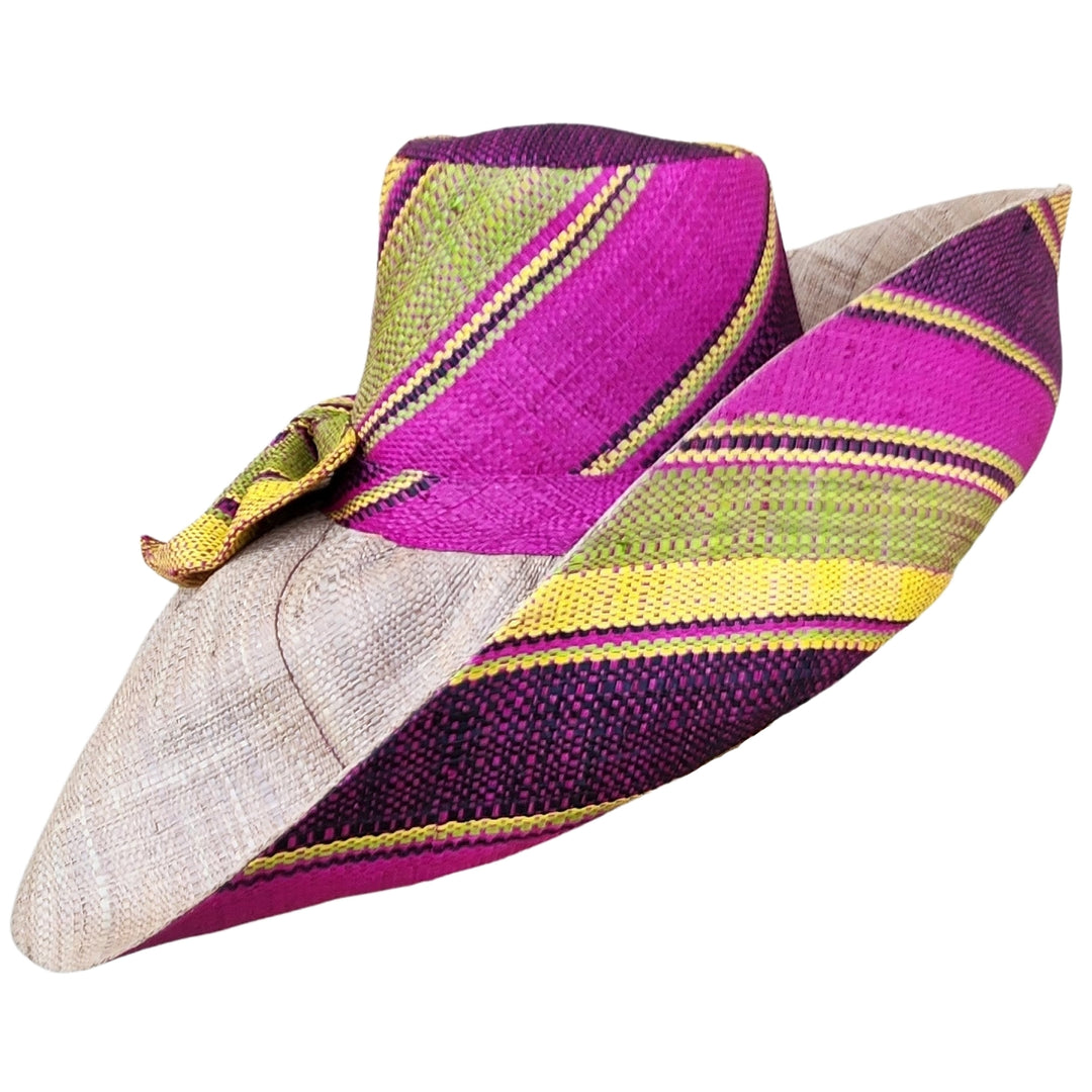 Roje: Authentic Hand Woven Multicolor Madagascar Big Brim Raffia Sun Hat
