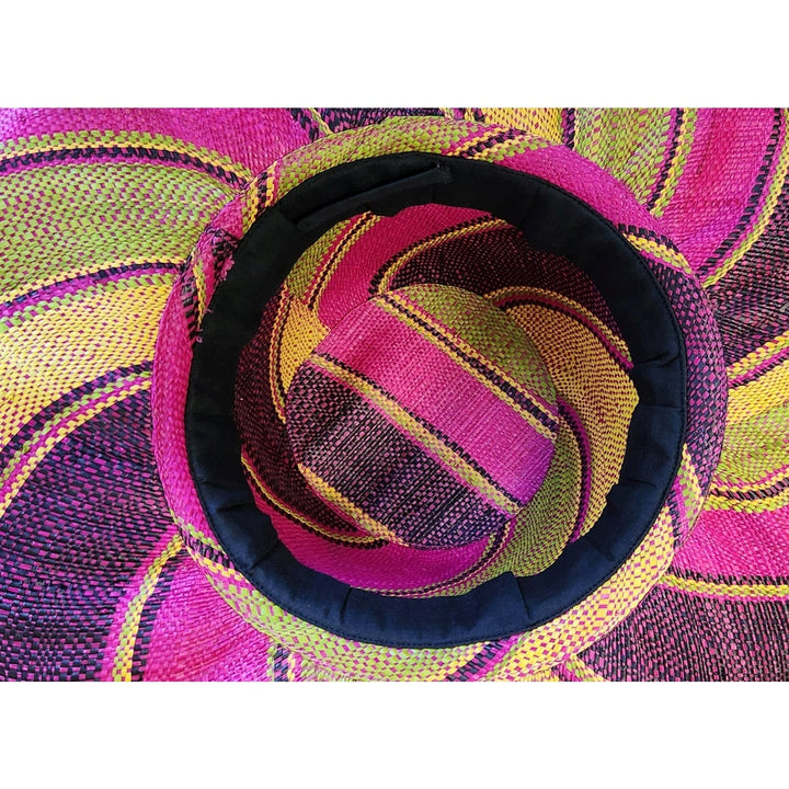 Roje: Authentic Hand Woven Multicolor Madagascar Big Brim Raffia Sun Hat