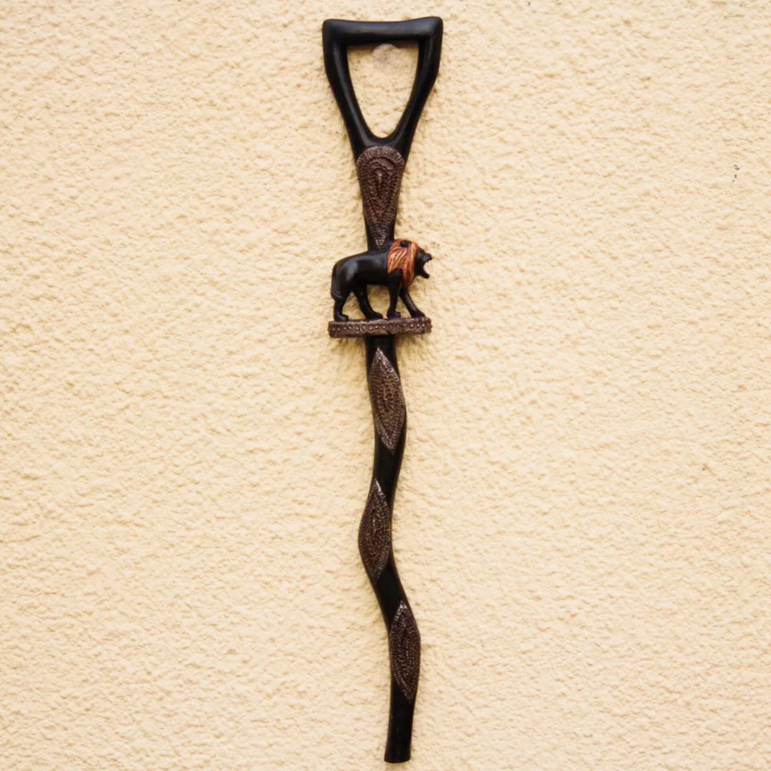 Royalty and Courage (Strolling Lion): Decorative African Wooden Walking Stick (Main)