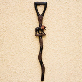 Royalty and Courage (Strolling Lion): Decorative African Wooden Walking Stick (Main)