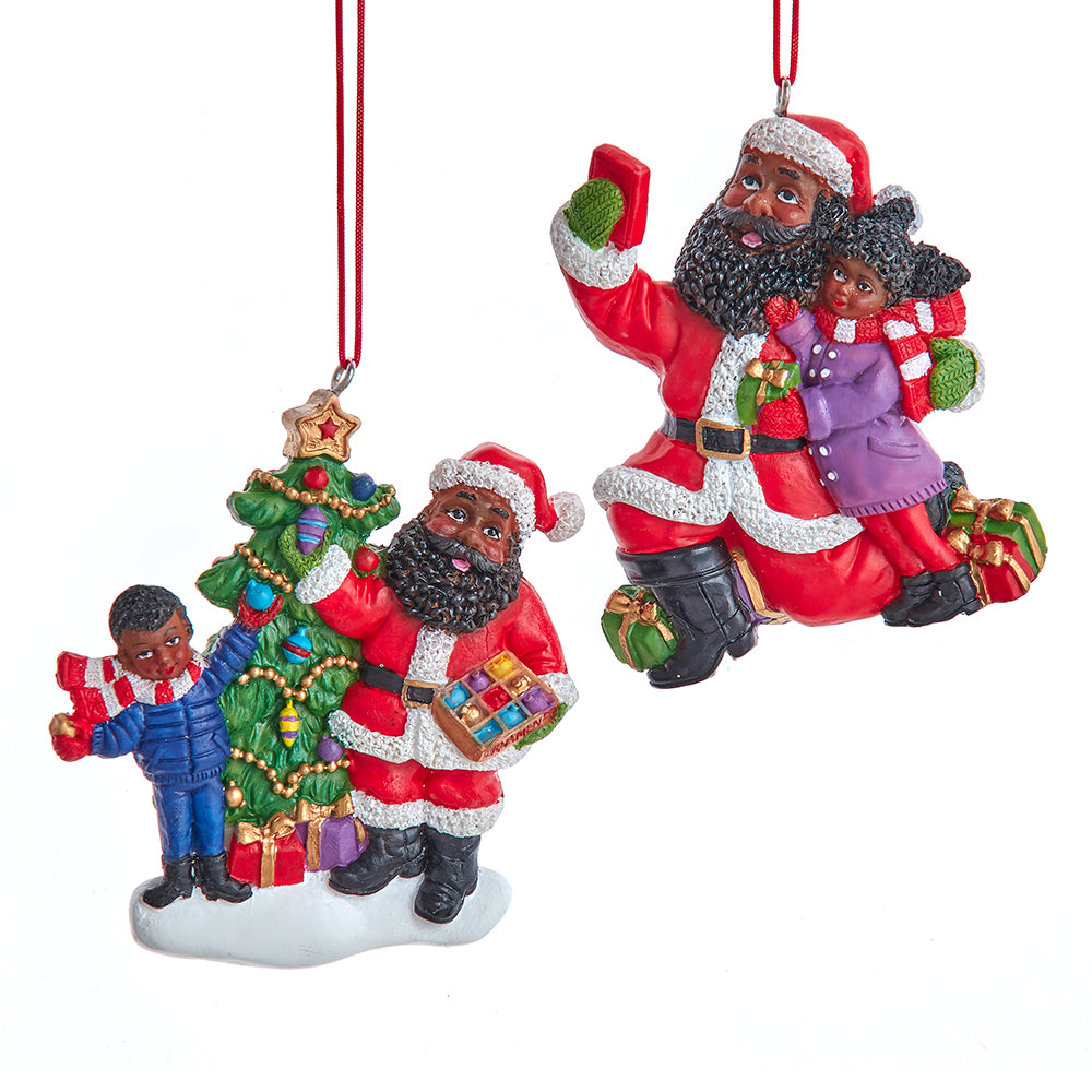 Santa Claus with Children: African American Christmas Ornament Set
