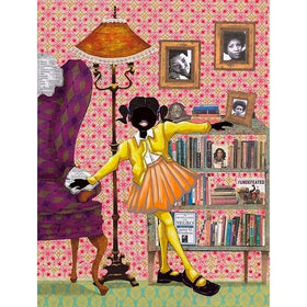 Self-Education by Leroy Campbell: young black girl standing in front of a bookshelf