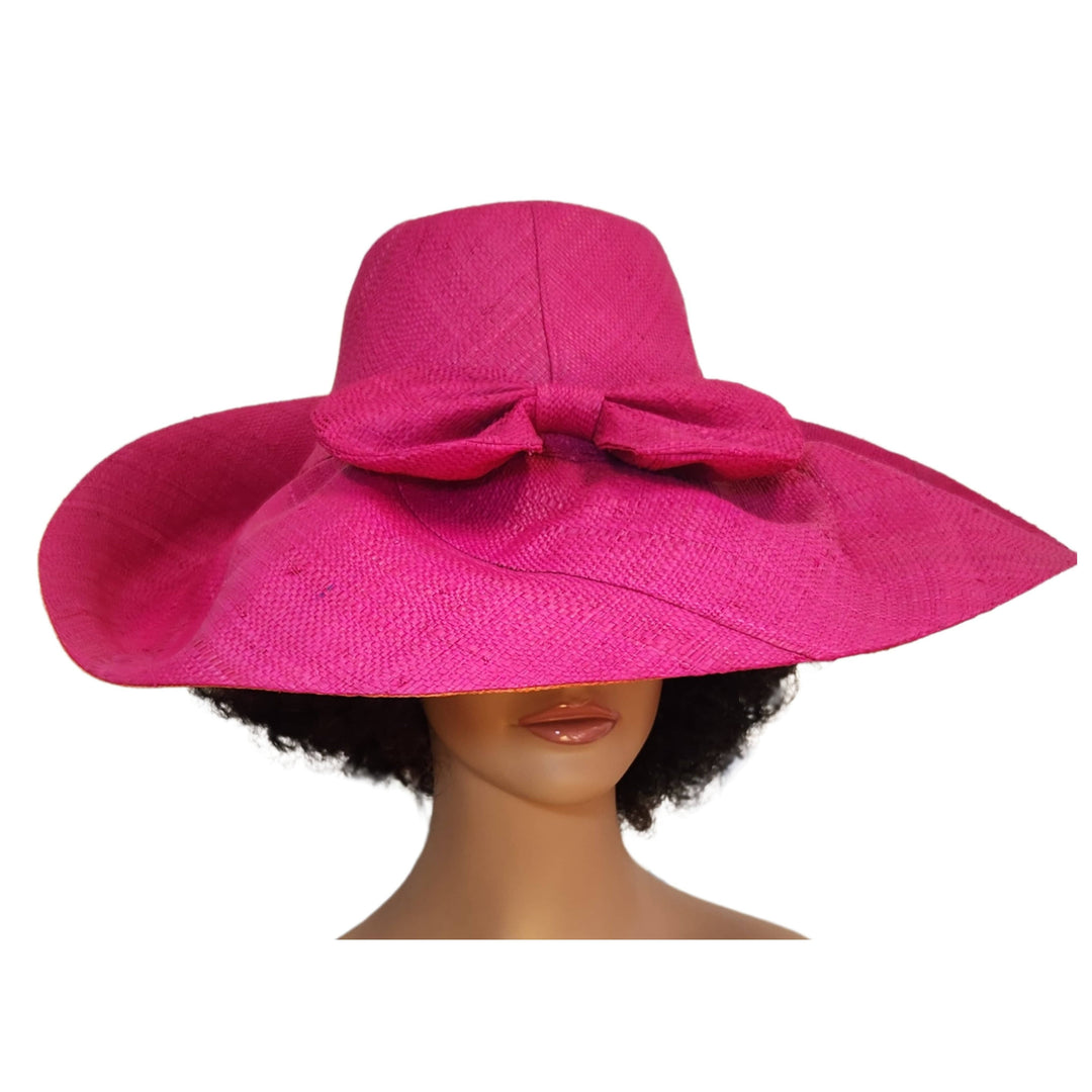 Sharon: Authentic Hand Woven Madagsacar Big Brim Raffia Sun Hat (Mannequin, Front View II)