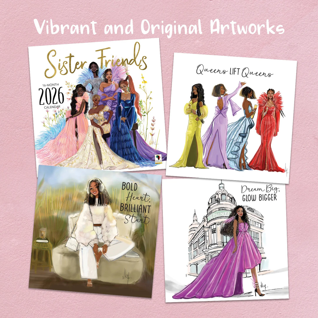 Sister Friends by Nicholle Kobi: 2026 African American Wall Calendar (Inside Artwork)