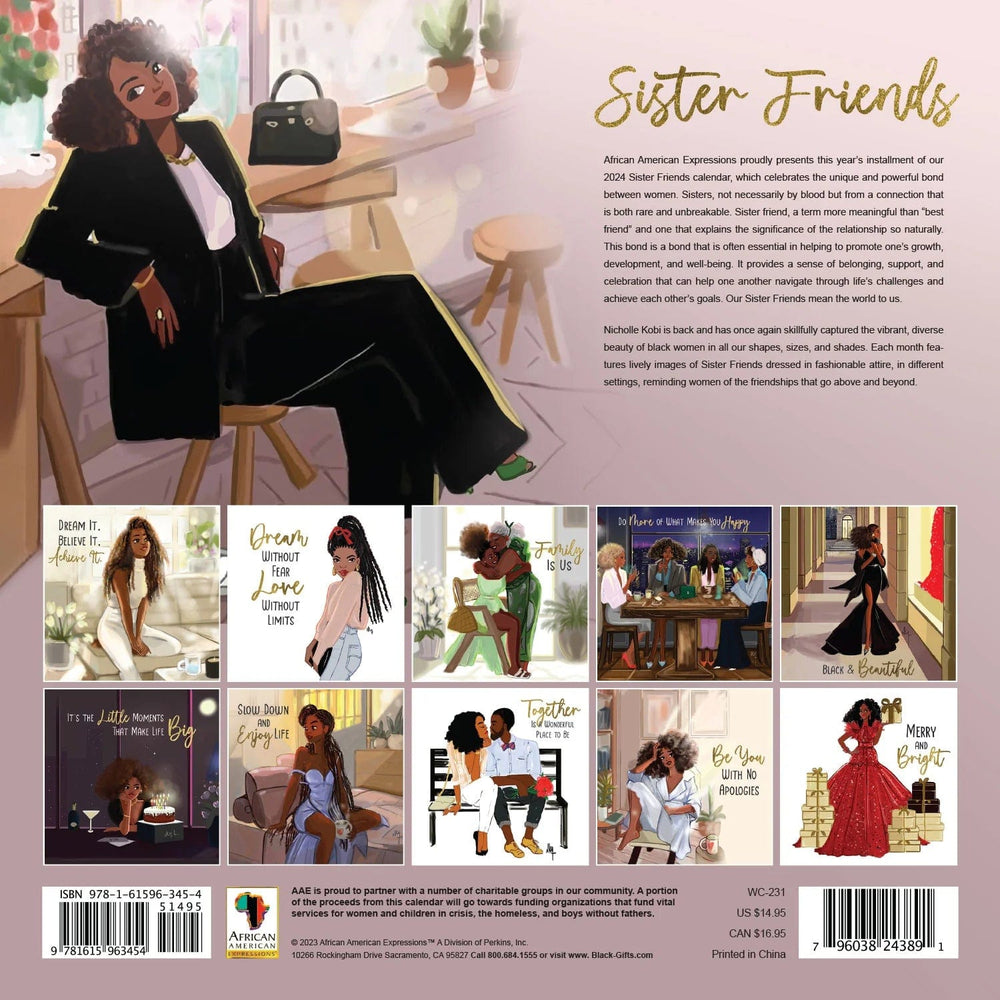 Sister Friends by Nicholle Kobi: 2024 African American Wall Calendar (Back)