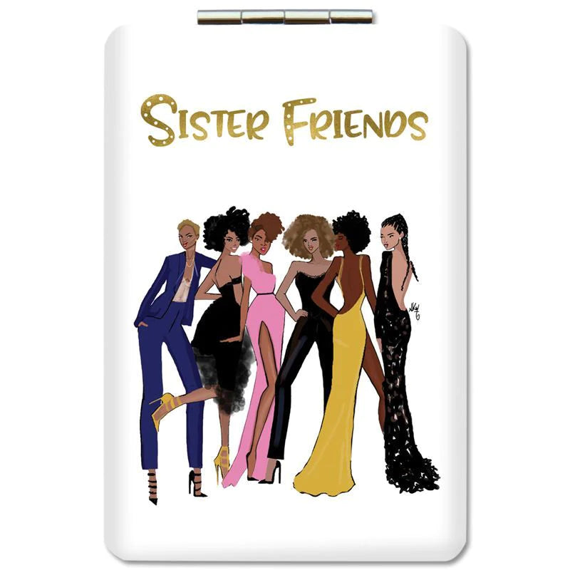 Sister Friends II by Nicholle Kobi: African American Pocket/Compact Mirror