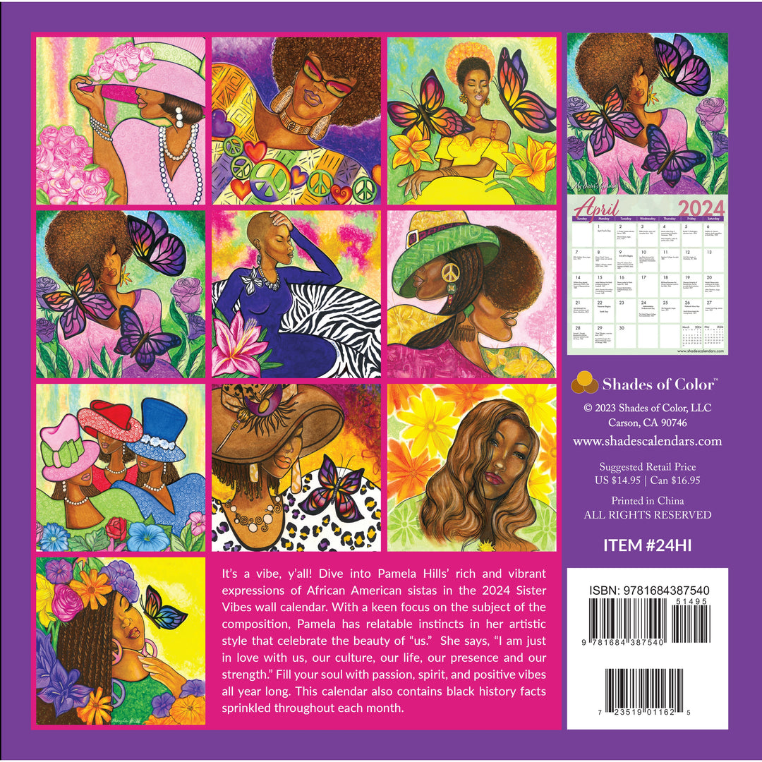 Sister Vibes: The Art of Pamela HIlls: 2024 African American Calendar (Back Cover)