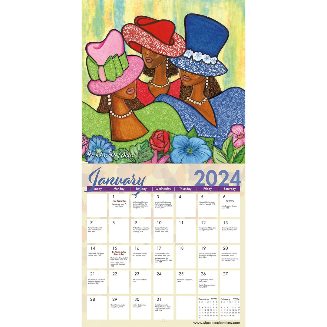 Sister Vibes: The Art of Pamela HIlls: 2024 African American Calendar (Inside)