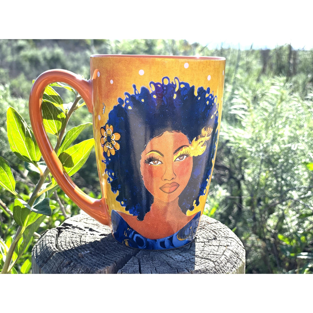 Soul on Fire: African American Ceramic Latte Mug by Sylvia "Gbaby" Cohen (Lifestyle Photo)