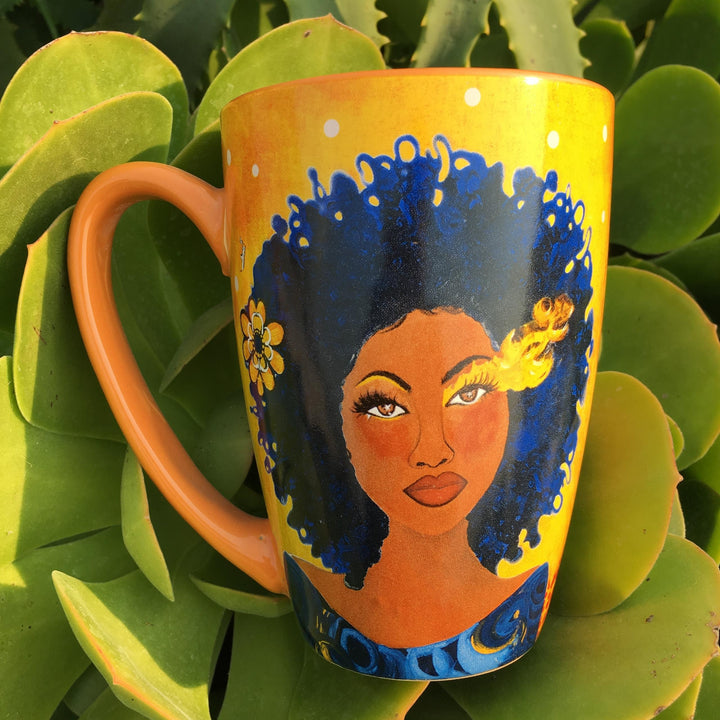 Soul on Fire: African American Ceramic Latte Mug by Sylvia "Gbaby" Cohen (Lifestyle Photo)