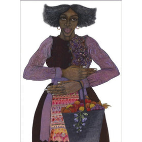Southern Girl: The Color Purple by Charles Bibbs - Artistic illustration of a woman holding a bag of fruits and vegetables against a white background