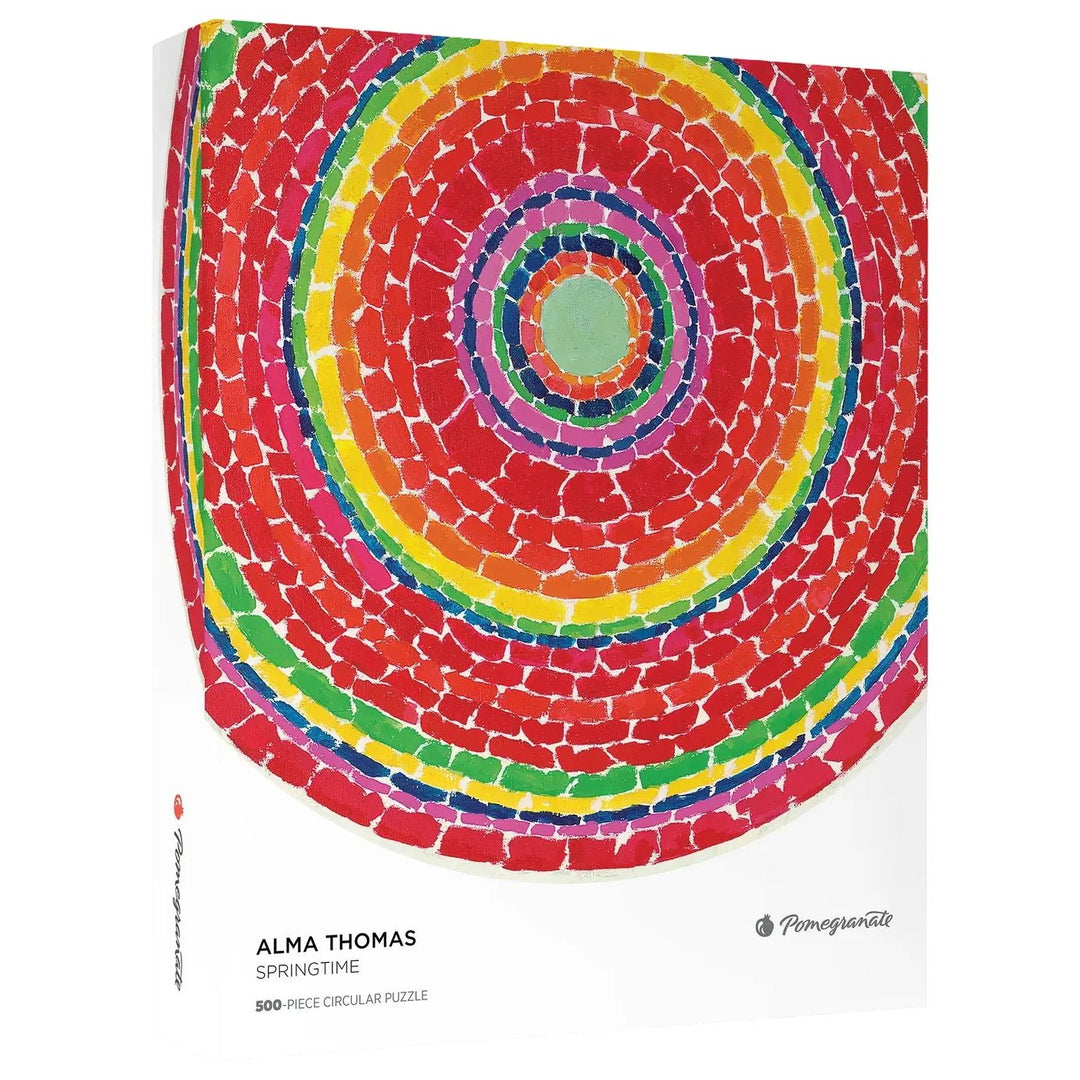Springtime by Alma Thomas: Circular African American Jigsaw Puzzle (Main) - Colorful circular puzzle with concentric circles on a white background
