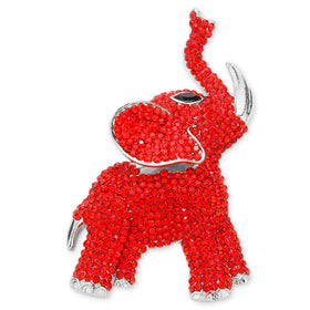 Strength & Compassion: Sparkling Rhinestone Elephant Brooch - Red elephant-shaped brooch with silver accents on a white background (Red, Front)