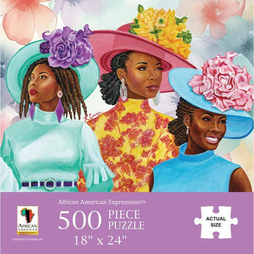 Sunday Morning (Church Crowns) by Keith Conner: African American Jigsaw Puzzle - Three African American women wearing colorful floral church crowns artwork (Main)