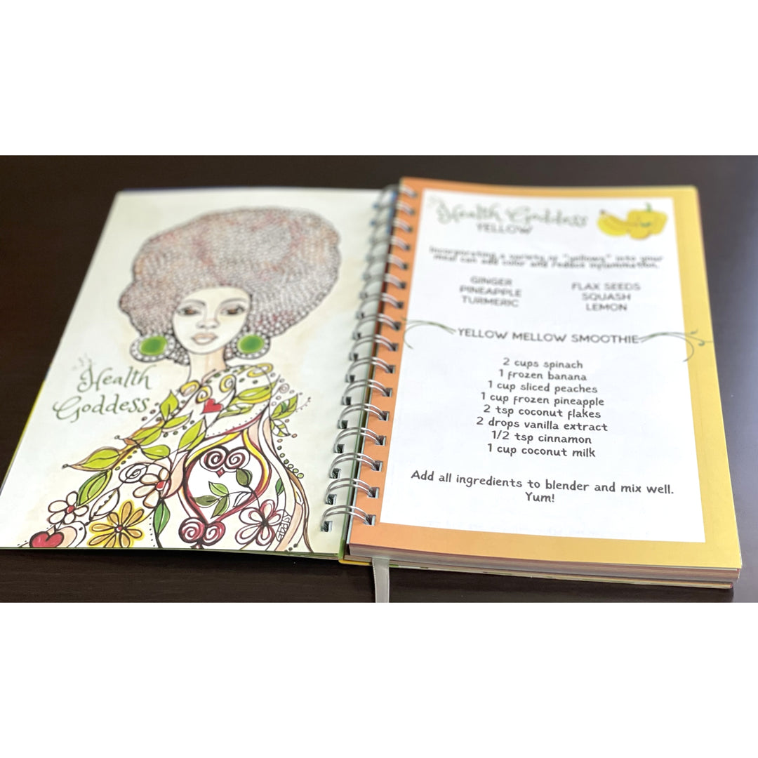 Be True to Yourself by Sylvia "Gbaby" Cohen: 2026 African American Weekly Inspirational Planner (Recipe) - Open book with illustration of a woman and recipe on a white background