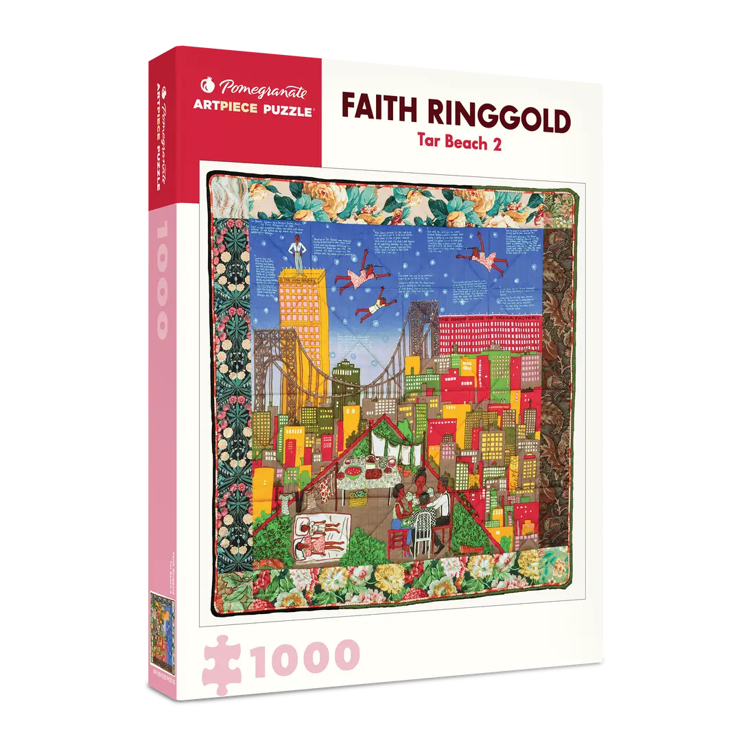 Tar Beach 2 by Faith Ringgold: African American Art Puzzle (Main) - Pomegranate Artpiece Puzzle packaging featuring Faith Ringgold's 'Tar Beach 2' design.