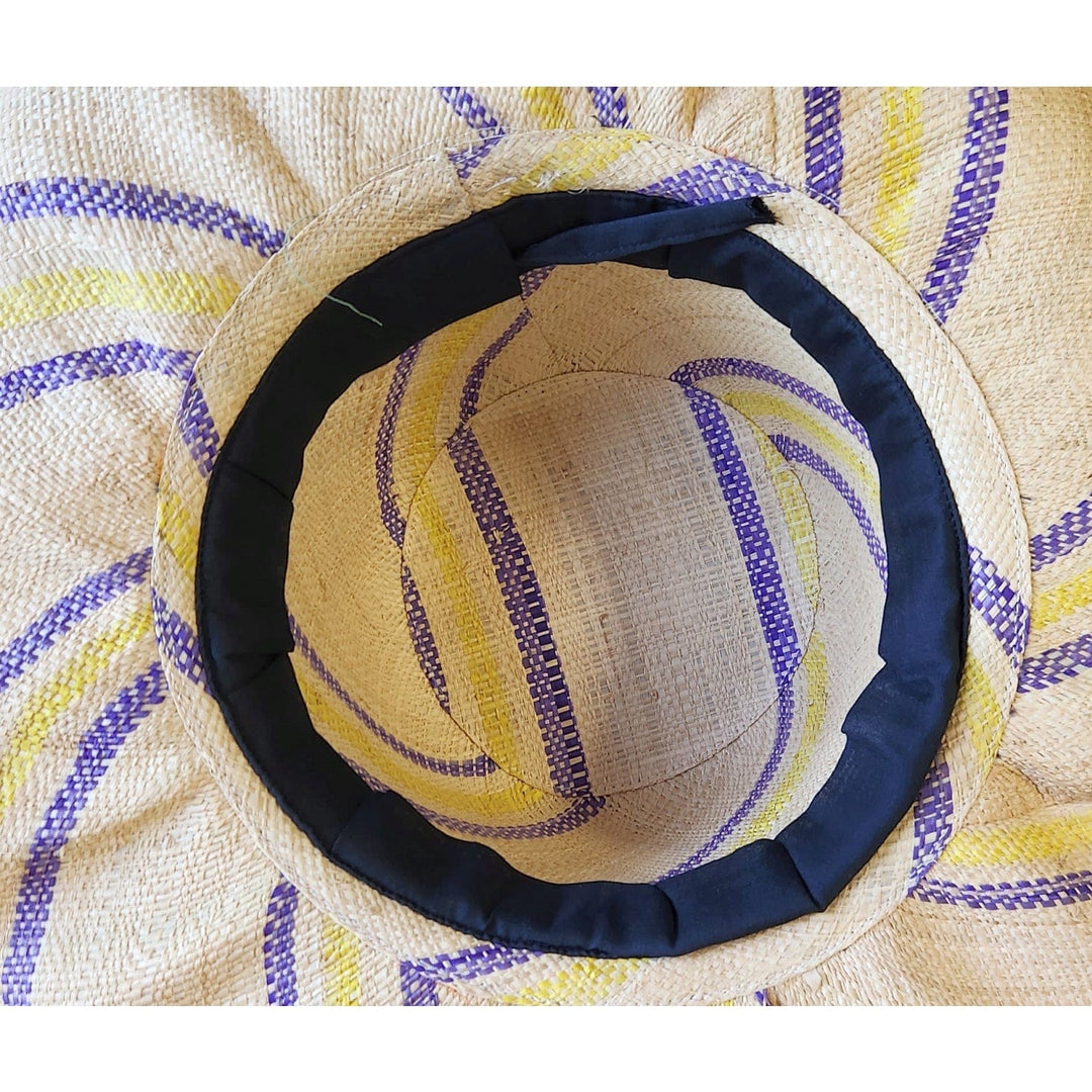 Tashelle: Authentic Hand Woven Multicolor Madagascar Big Brim Raffia Sun Hat