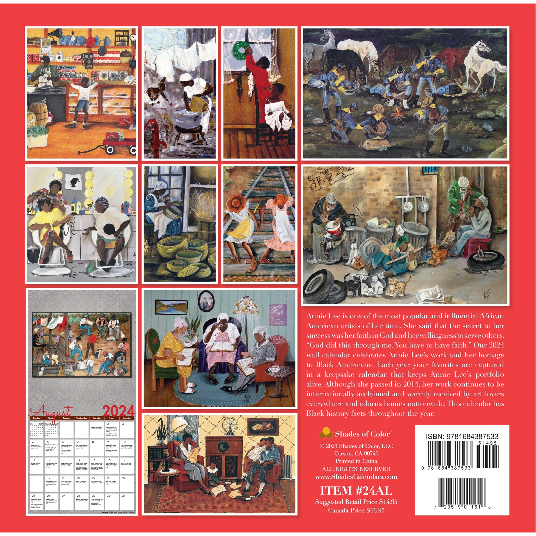 2 of 7: The Art of Annie Lee 2024 African American Wall Calendar (Back Cover)
