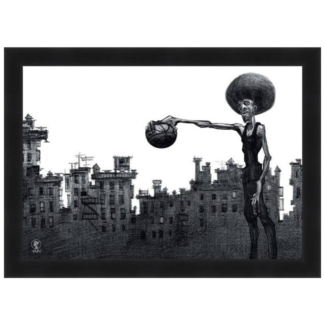 The Baller by Justin Bua (Black Frame) - The Baller by Justin Bua, black frame print, street basketball art 
