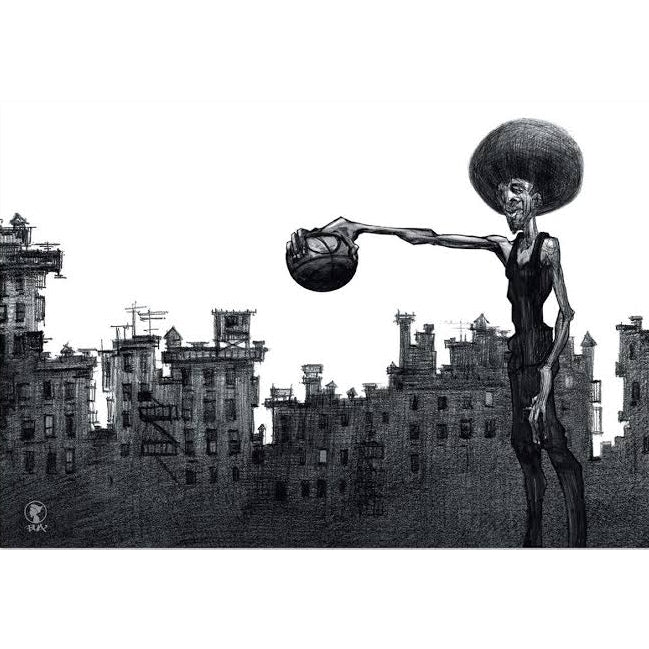 The Baller by Justin Bua - The Baller by Justin Bua, streetball player palming ball, urban art print 