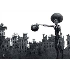 The Baller by Justin Bua - The Baller by Justin Bua, streetball player palming ball, urban art print 
