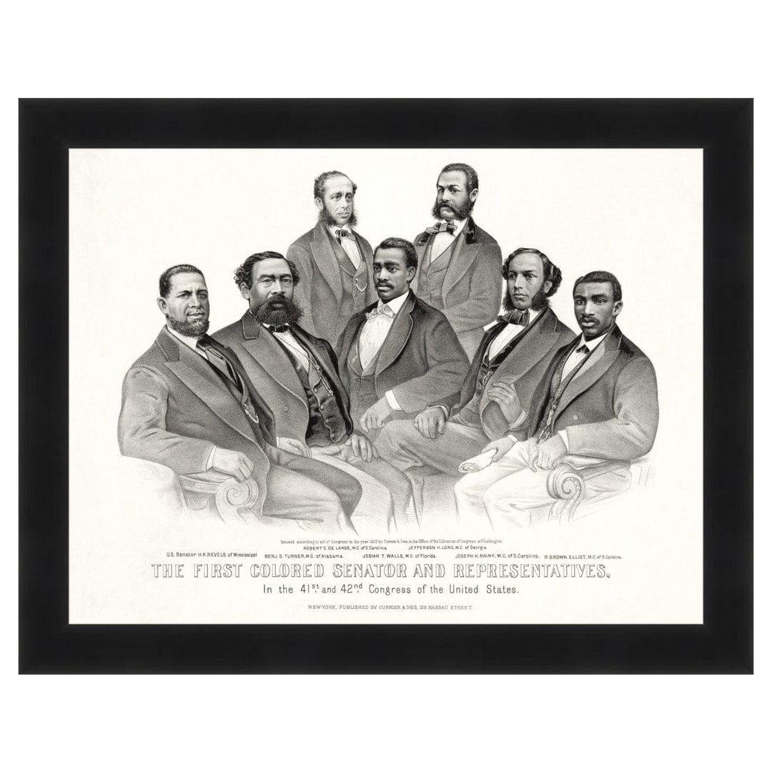 The First Colored Senators and Representatitves by Currier and Ives (Black Frame)