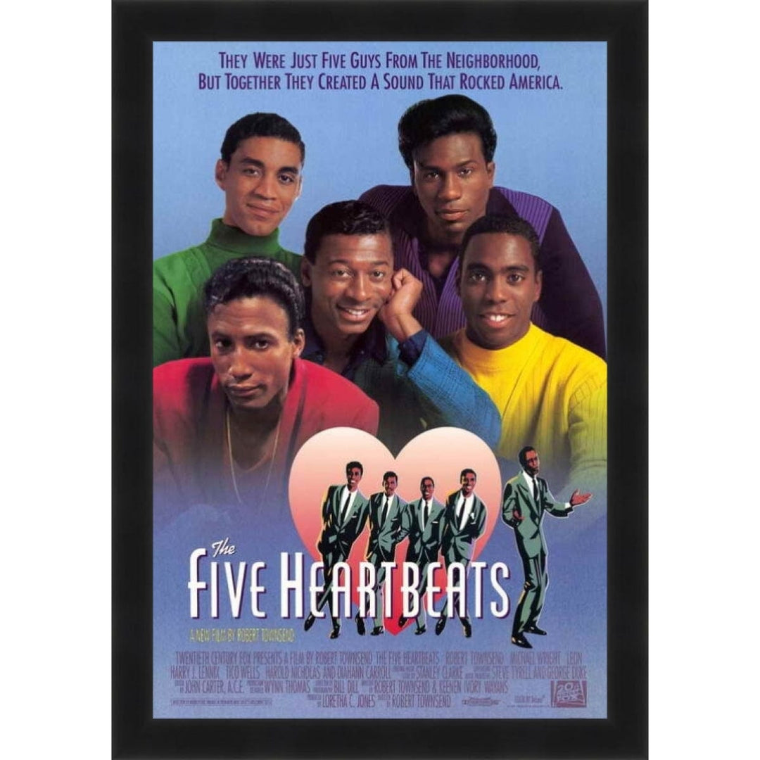 The Five Heartbeats 1991 movie poster featuring the cast in colorful attire (Black Frame)