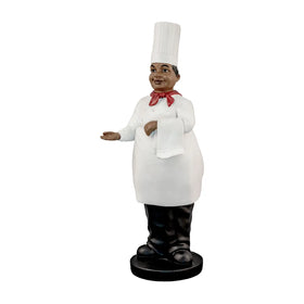 The Host: African American Chef Figurine (Main) - Statue of a chef in a white coat and tall hat on a white background