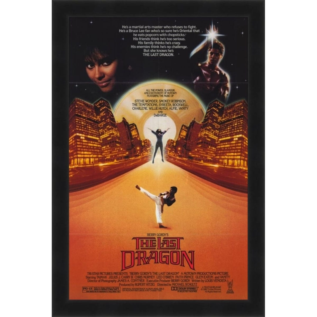 The Last Dragon Movie Poster - Bruce Leroy practicing martial arts.  (Black Frame)