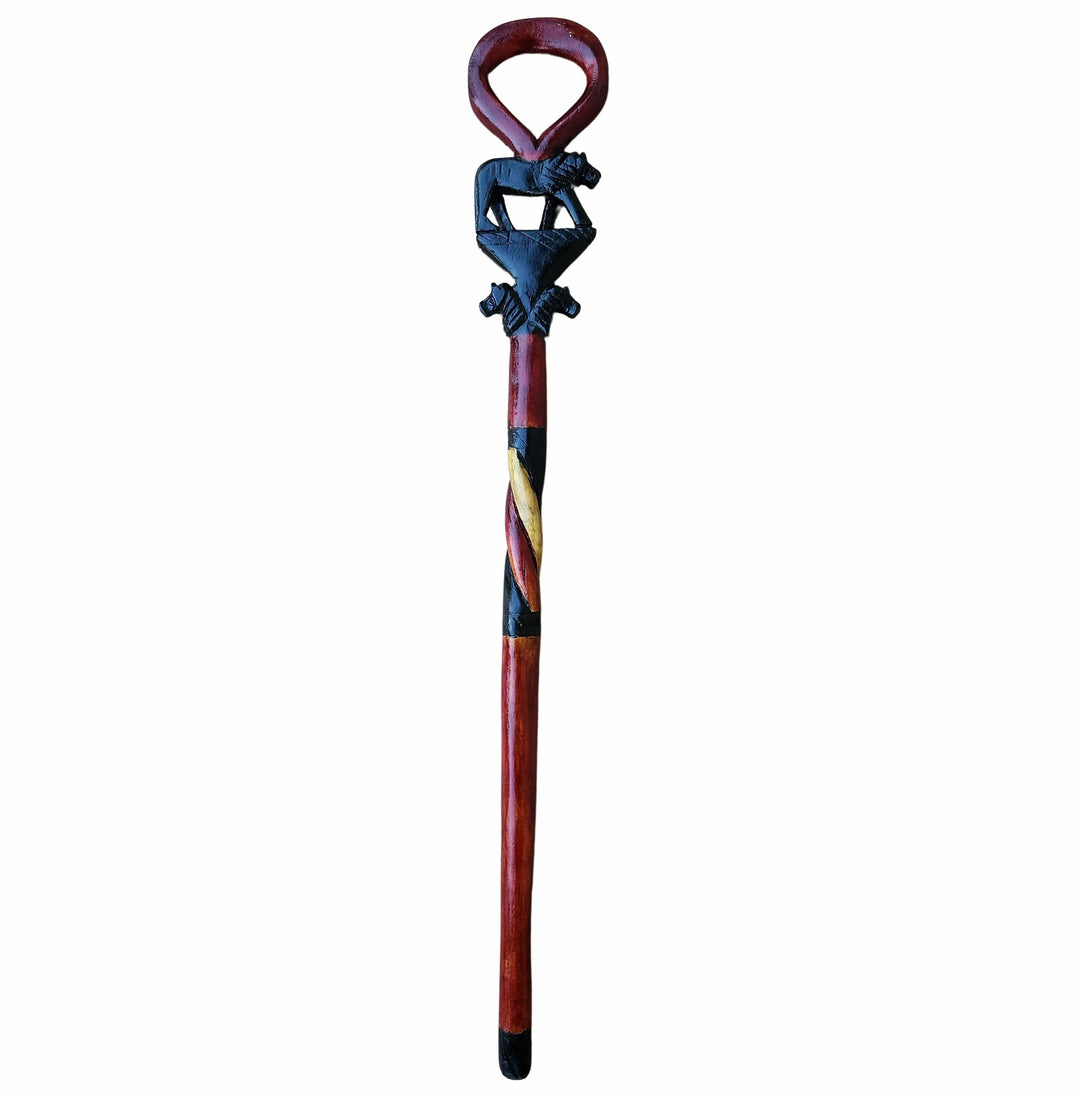 The Lion Pride: Authentic Makonde African Wooden Walking Stick