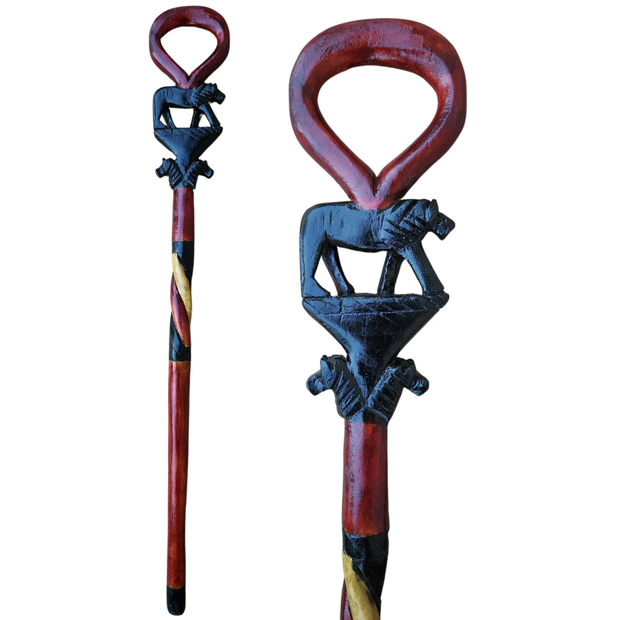 The Lion Pride: Authentic Makonde African Wooden Walking Stick