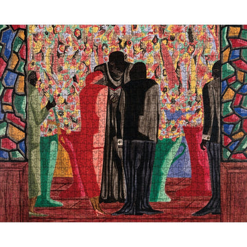 The Wedding by Jacob Lawrence: African American Jigsaw Puzzle (Puzzle Mock Up) - Jigsaw puzzle with a colorful and abstract design featuring people and stained glass windows.