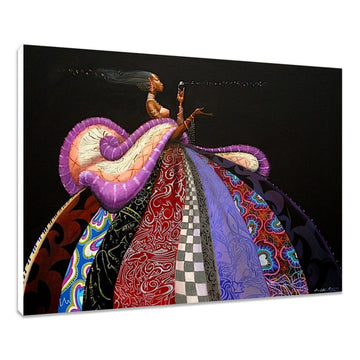 The Wish by Frank Morrison (Stretched Canvas) - Colorful abstract art piece with intricate patterns on a black background
